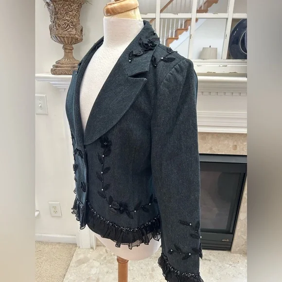 Vintage Mary Frances Embellished Black Jean Jacket - Picture 7 of 9